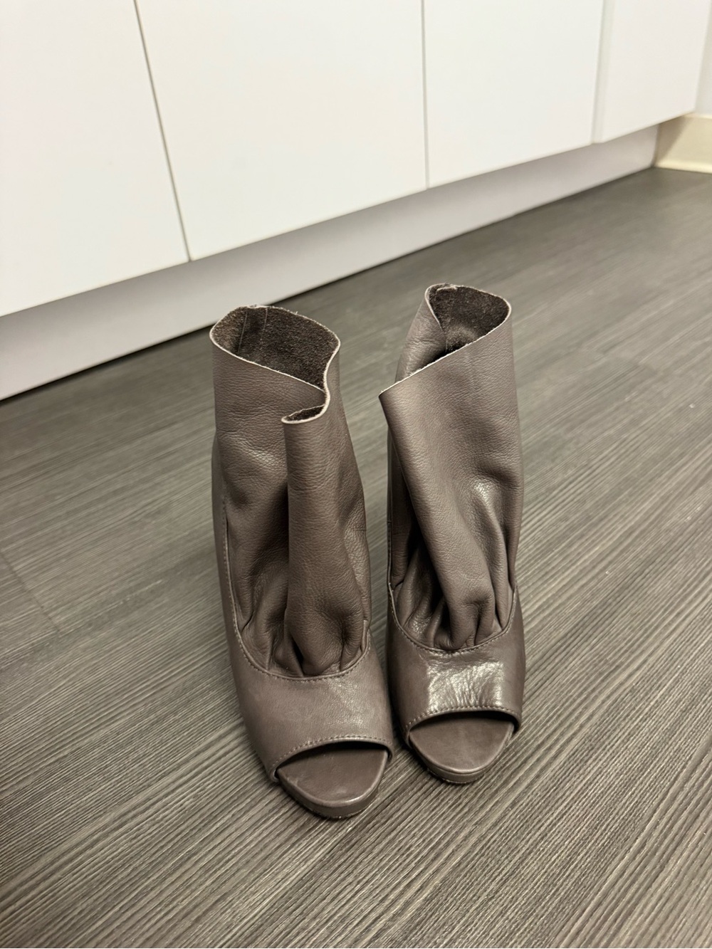 Dolce Vita Brown Peep-Toe Leather Ankle Boots